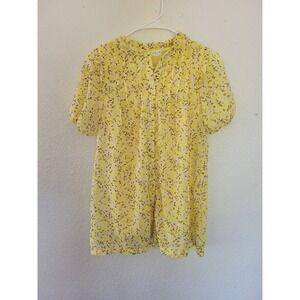 Zara‎ Floral Print Dress Ruffle Neck Full Button Short Sleeve Yellow Size 9 #4